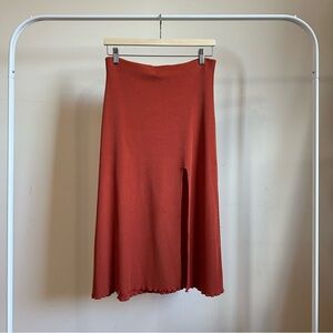 Bershka | Rust Lettuce Edge Ribbed Midi Skirt Size M